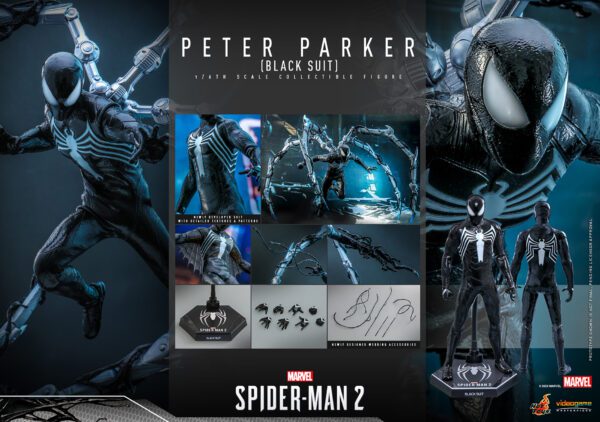 HOT TOYS 12" MARVEL GAMES SPIDER-MAN 2 PETER PARKER (BLACK SUIT) FIG 1/6 SCALE VGM56 - Image 16