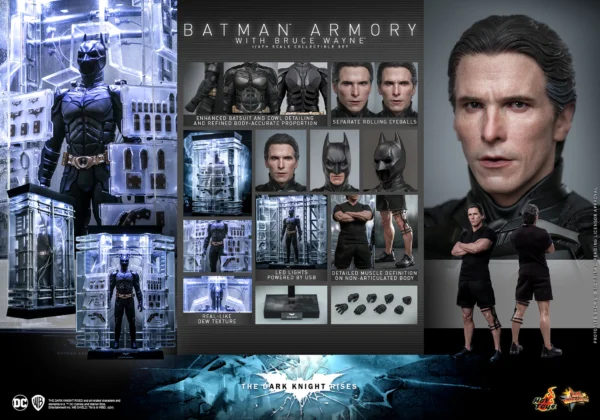 HOT TOYS 12" DC COMICS THE DARK KNIGHT RISES BATMAN ARMORY WITH BRUCE WAYNE 1/6TH FIGURE SET MMS702